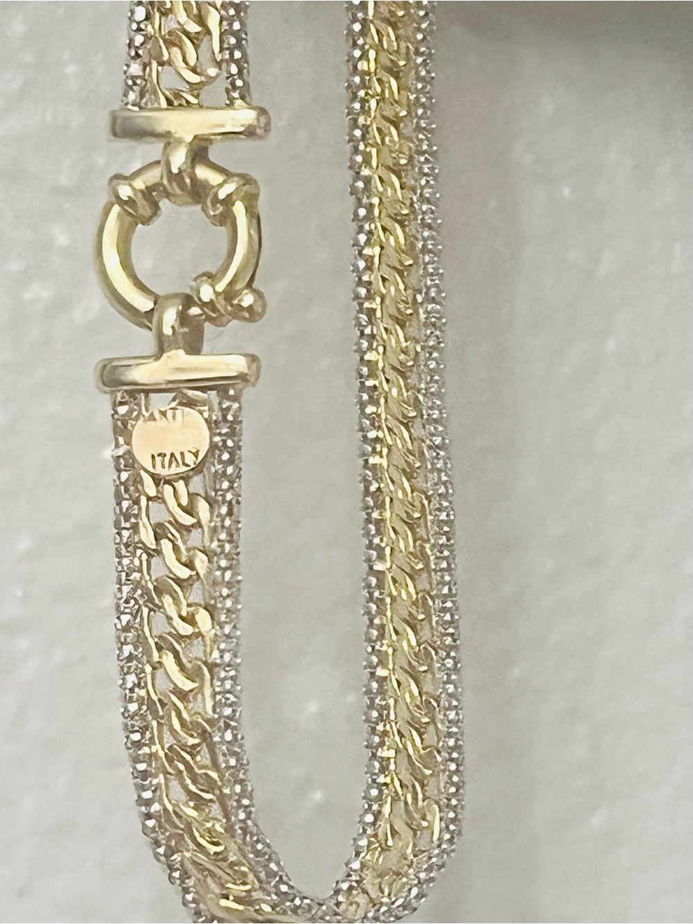 14k two tone gold bracelet 8” mesh with silver rows ring clasp made in Italy - Picture 11 of 15